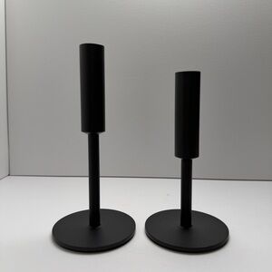 Matte Black Minimalist Metal Candle Holders - Pair